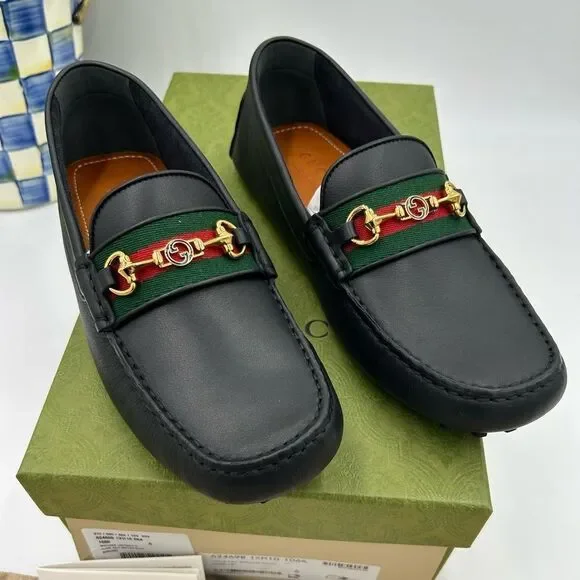 Men’s Gucci ayrton web striped leather loafers size 6 fits 7US made in Italy - Picture 1 of 7